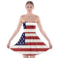 Flag United States United States Of America Stripes Red White Strapless Bra Top Dress by Simbadda