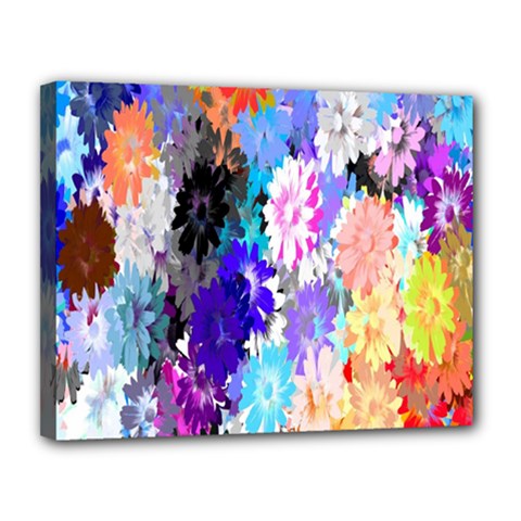 Flowers Colorful Drawing Oil Canvas 14  X 11  by Simbadda