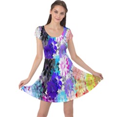 Flowers Colorful Drawing Oil Cap Sleeve Dresses by Simbadda