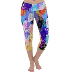 Flowers Colorful Drawing Oil Capri Yoga Leggings by Simbadda