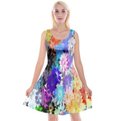 Flowers Colorful Drawing Oil Reversible Velvet Sleeveless Dress by Simbadda