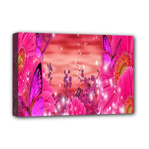 Flowers Neon Stars Glow Pink Sakura Gerberas Sparkle Shine Daisies Bright Gerbera Butterflies Sunris Deluxe Canvas 18  X 12   by Simbadda