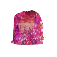 Flowers Neon Stars Glow Pink Sakura Gerberas Sparkle Shine Daisies Bright Gerbera Butterflies Sunris Drawstring Pouches (large)  by Simbadda