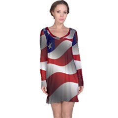 Flag United States Stars Stripes Symbol Long Sleeve Nightdress by Simbadda