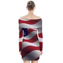 Flag United States Stars Stripes Symbol Long Sleeve Off Shoulder Dress View2