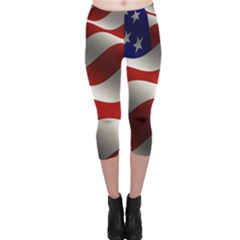 Flag United States Stars Stripes Symbol Capri Leggings  by Simbadda