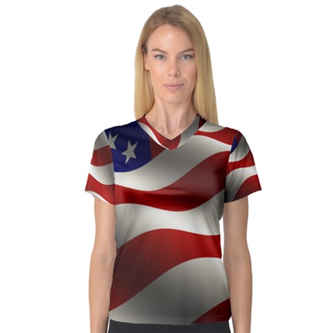 Flag United States Stars Stripes Symbol Women s V-neck Sport Mesh Tee by Simbadda