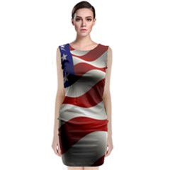 Flag United States Stars Stripes Symbol Sleeveless Velvet Midi Dress by Simbadda