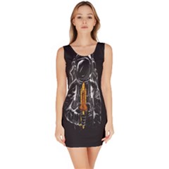 Humor Rocket Ice Cream Funny Astronauts Minimalistic Black Background Sleeveless Bodycon Dress by Simbadda