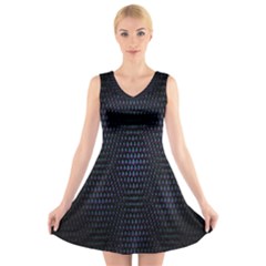 Hexagonal White Dark Mesh V-neck Sleeveless Skater Dress by Simbadda