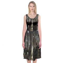 New York United States Of America Night Top View Midi Sleeveless Dress by Simbadda