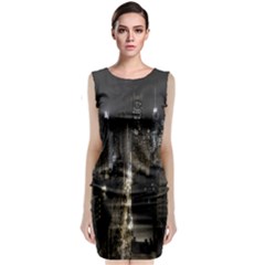 New York United States Of America Night Top View Sleeveless Velvet Midi Dress by Simbadda