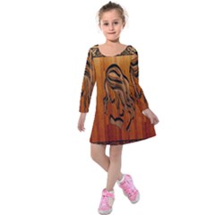 Pattern Shape Wood Background Texture Kids  Long Sleeve Velvet Dress by Simbadda