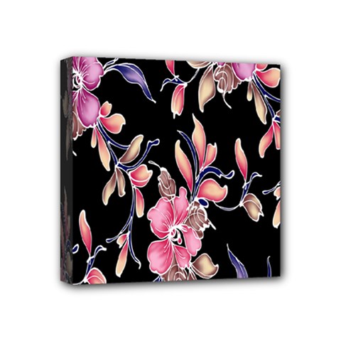 Neon Flowers Black Background Mini Canvas 4  X 4  by Simbadda