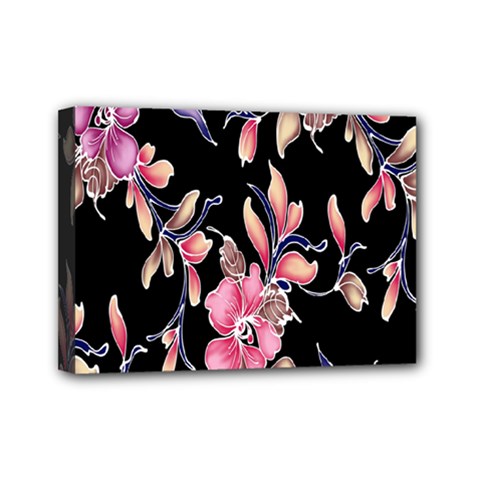 Neon Flowers Black Background Mini Canvas 7  X 5  by Simbadda