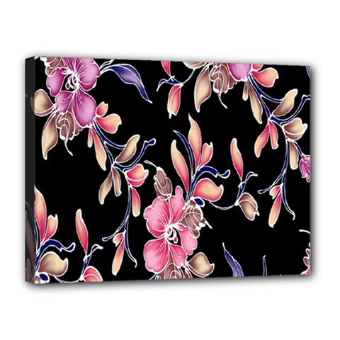 Neon Flowers Black Background Canvas 16  X 12  by Simbadda