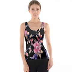 Neon Flowers Black Background Tank Top by Simbadda