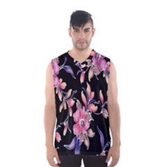 Neon Flowers Black Background Men s Basketball Tank Top by Simbadda