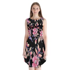 Neon Flowers Black Background Sleeveless Chiffon Dress   by Simbadda