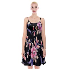 Neon Flowers Black Background Spaghetti Strap Velvet Dress by Simbadda