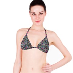 Neon Floral Print Silver Spandex Bikini Top by Simbadda