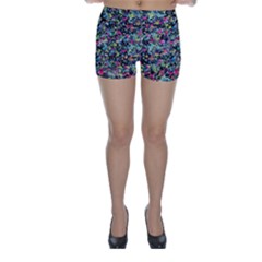 Neon Floral Print Silver Spandex Skinny Shorts by Simbadda