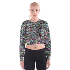 Neon Floral Print Silver Spandex Women s Cropped Sweatshirt by Simbadda