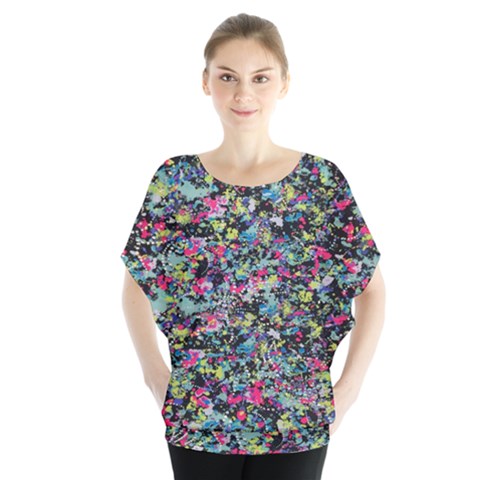 Neon Floral Print Silver Spandex Blouse by Simbadda