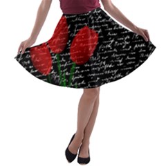 Red Tulips A-line Skater Skirt by Valentinaart