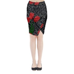 Red Tulips Midi Wrap Pencil Skirt by Valentinaart