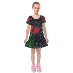 Red Tulips Kids  Short Sleeve Velvet Dress by Valentinaart