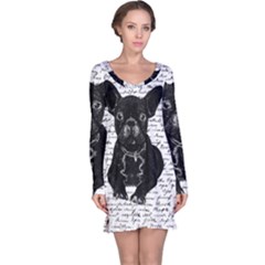 Cute Bulldog Long Sleeve Nightdress by Valentinaart