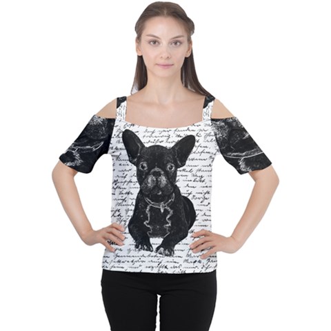 Cute Bulldog Women s Cutout Shoulder Tee by Valentinaart