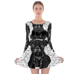 Cute Bulldog Long Sleeve Skater Dress by Valentinaart