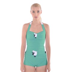 Sheep Trails Curly Minimalism Boyleg Halter Swimsuit  by Simbadda