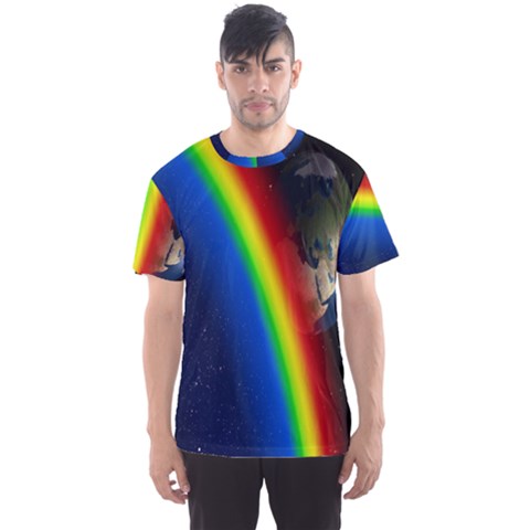 Rainbow Earth Outer Space Fantasy Carmen Image Men s Sport Mesh Tee by Simbadda