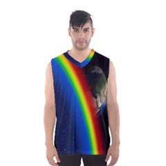 Rainbow Earth Outer Space Fantasy Carmen Image Men s Basketball Tank Top by Simbadda