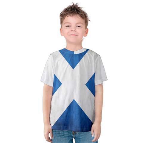 Scotland Flag Surface Texture Color Symbolism Kids  Cotton Tee by Simbadda