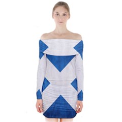 Scotland Flag Surface Texture Color Symbolism Long Sleeve Off Shoulder Dress by Simbadda