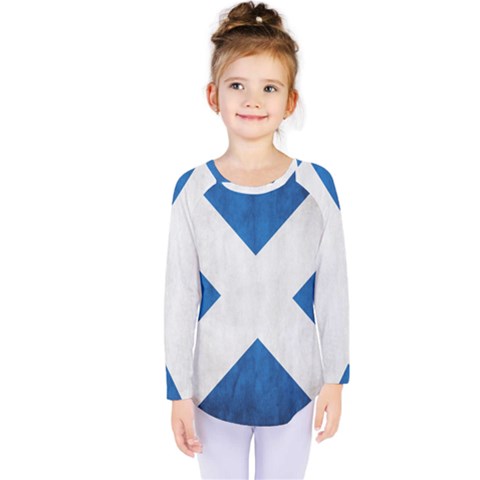 Scotland Flag Surface Texture Color Symbolism Kids  Long Sleeve Tee by Simbadda