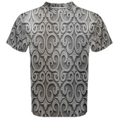 Patterns Wavy Background Texture Metal Silver Men s Cotton Tee by Simbadda