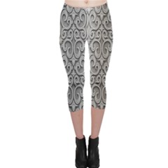 Patterns Wavy Background Texture Metal Silver Capri Leggings  by Simbadda