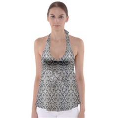 Patterns Wavy Background Texture Metal Silver Babydoll Tankini Top by Simbadda