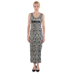 Patterns Wavy Background Texture Metal Silver Fitted Maxi Dress by Simbadda