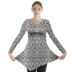 Patterns Wavy Background Texture Metal Silver Long Sleeve Tunic  by Simbadda