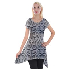 Patterns Wavy Background Texture Metal Silver Short Sleeve Side Drop Tunic by Simbadda