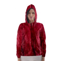 Red Background Texture Hooded Wind Breaker (women) by Simbadda