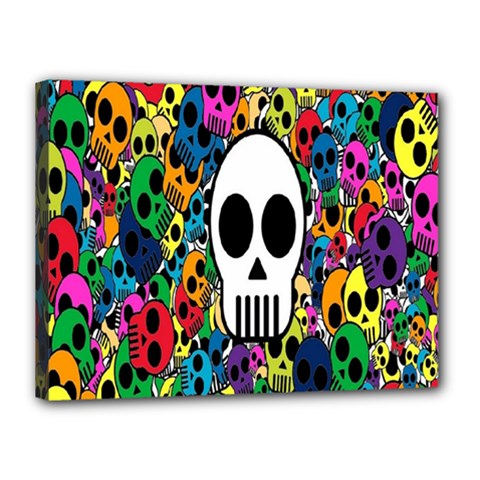 Skull Background Bright Multi Colored Canvas 16  X 12  by Simbadda