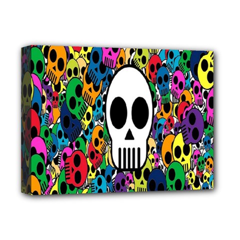 Skull Background Bright Multi Colored Deluxe Canvas 16  X 12   by Simbadda