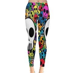 Skull Background Bright Multi Colored Leggings  by Simbadda